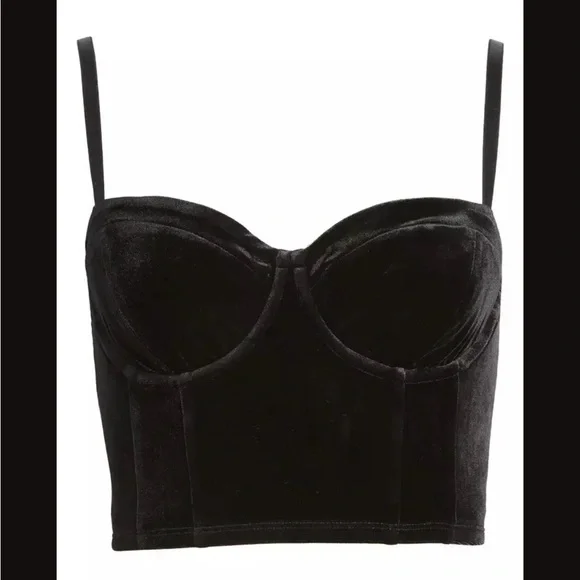Black Velvet Bustier Crop Top Corset Style S - Picture 2 of 3